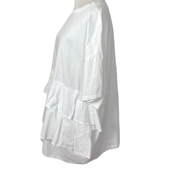 Zara Tiered Ruffle White Cotton Oversized Tunic Top Dress Small Coastal Clean - Picture 3 of 7